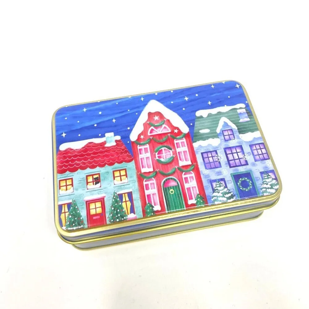 3 Assorted Target Bullseye Winter Scene Mini Gift Tins NWT Decor Houses Skating